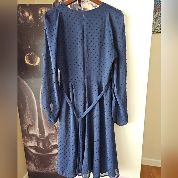 Gal Meets Glam Retro Andrea A-Line V Neck Sheer Balloon Sleeves Swiss Dot Dress - Picture 12 of 14